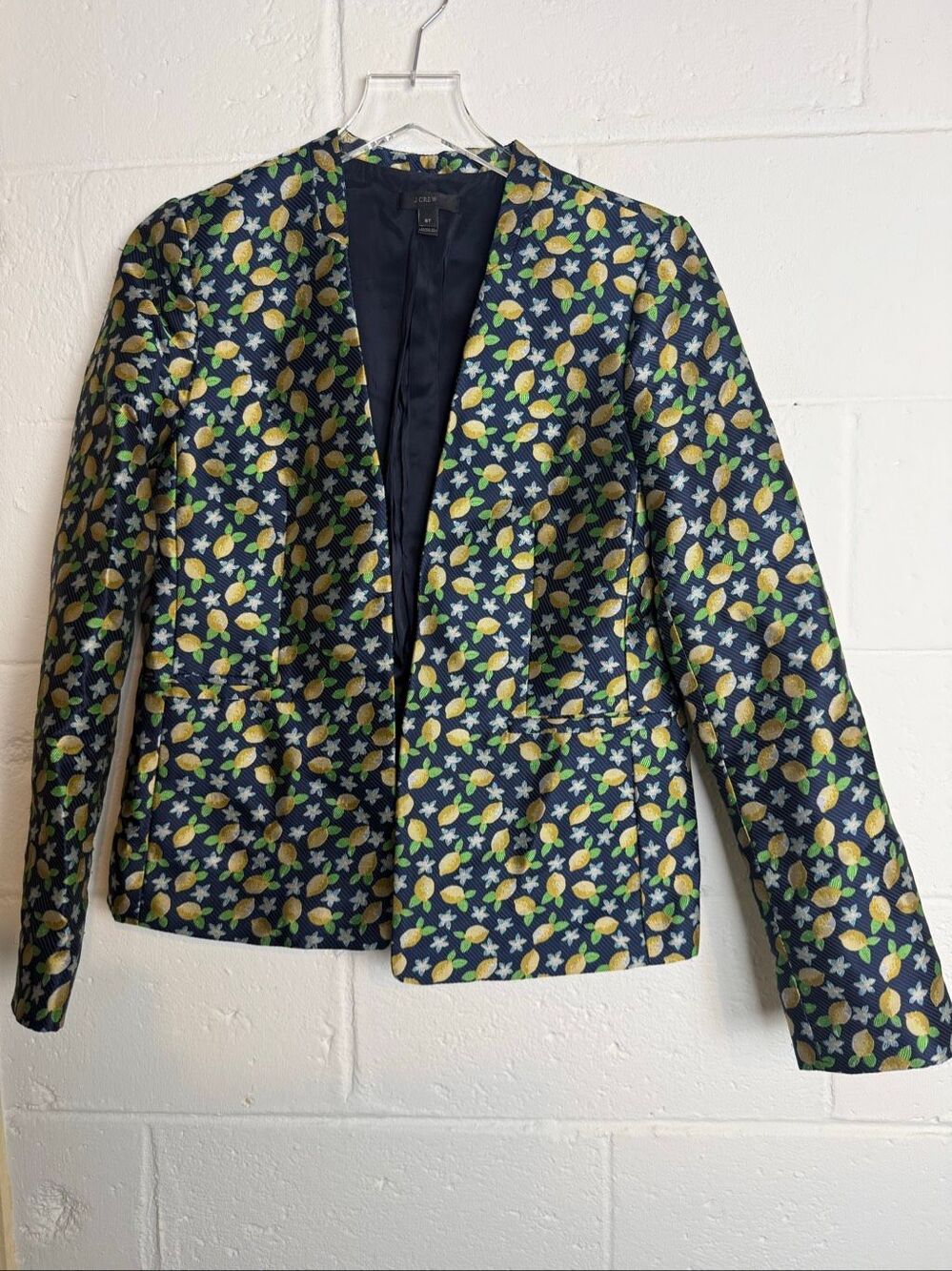 J.Crew Women’s 8T Going-Out Blazer Navy Lemon Jacquard Floral Statement Jacket